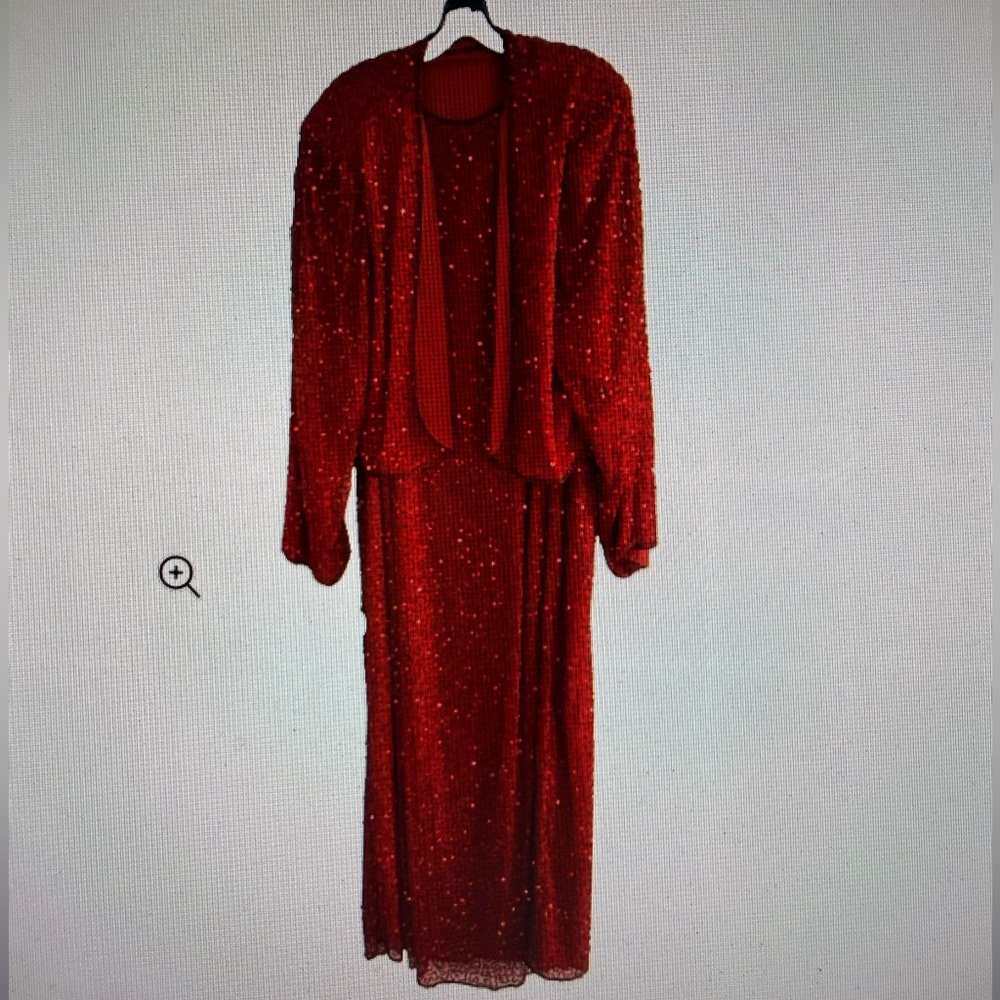 Sequin Beaded Bolero Jacket w/Sleeveless Evening Gown, Plus Size: 3X, Ruby Red